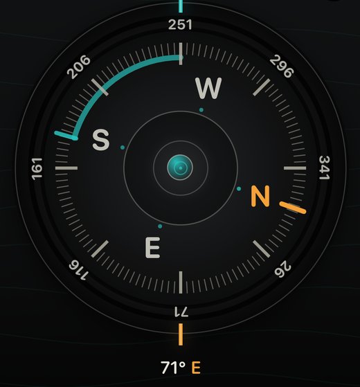 Compass dial with a bearing locked at 251 degrees